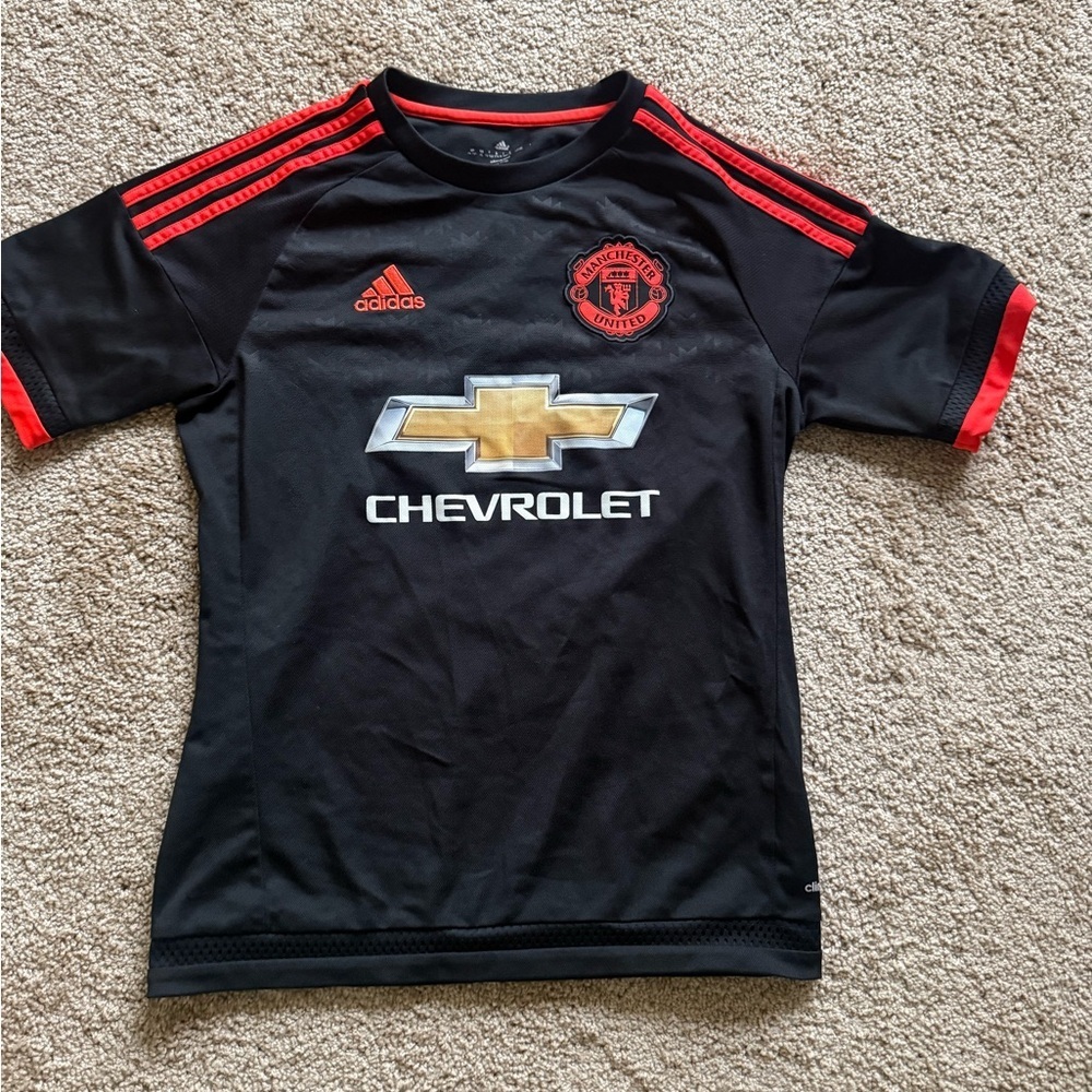 Adidas Manchester United Kids Black and Infrared Soccer Jersey